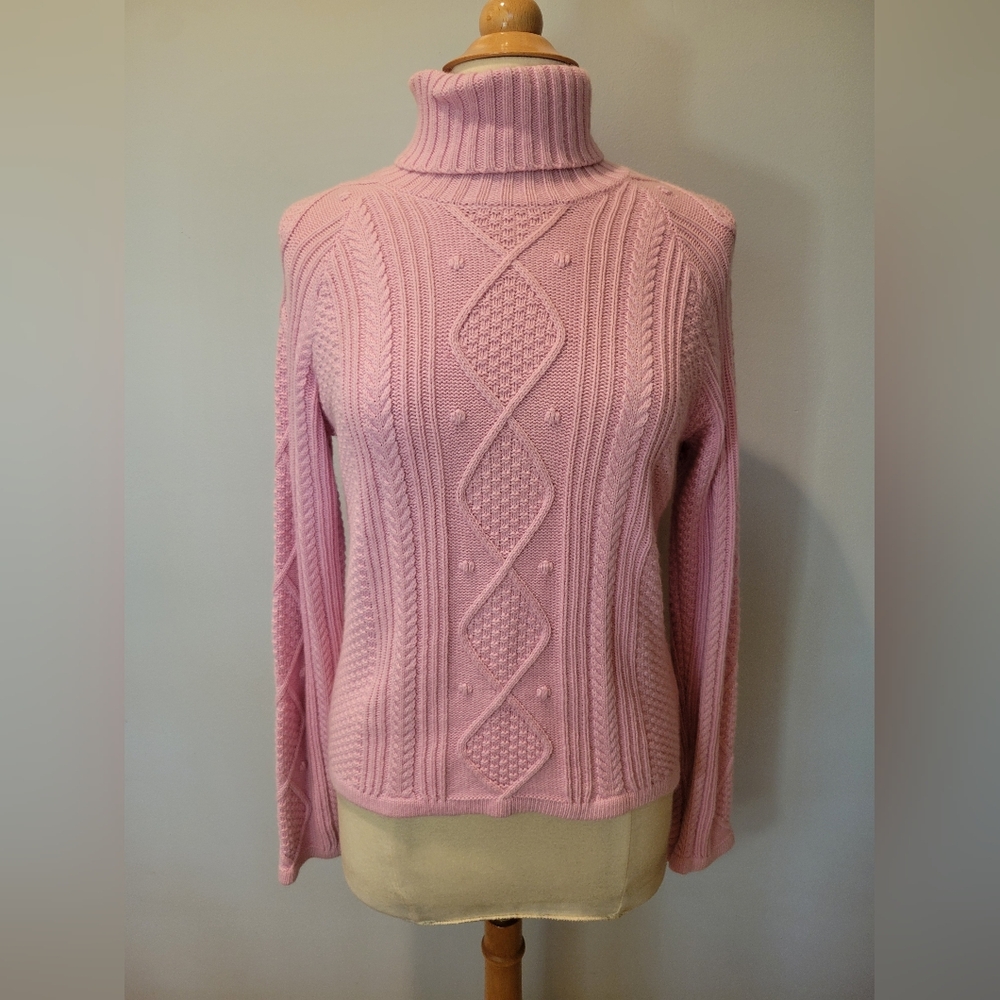 VTG! Metropolis Angora Pastel Baby Pink Chunky Knit Turtleneck Sweater SZ L